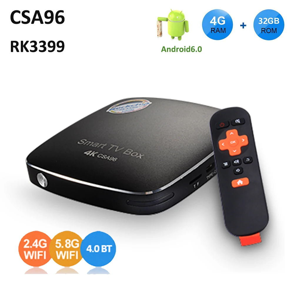 CSA96 Android TV BOX ROCKCHIP RK3399 двойной Cortex A72 Quad A53 64 разрядный Bluetooth4.0 4GB32GB 2 4G/5G WIFI 4K HD