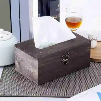 

Retro Wooden Tissue Box Square Tissue Box Toilet Paper Cover Case Napkin Holder Homer Wood Table Decor