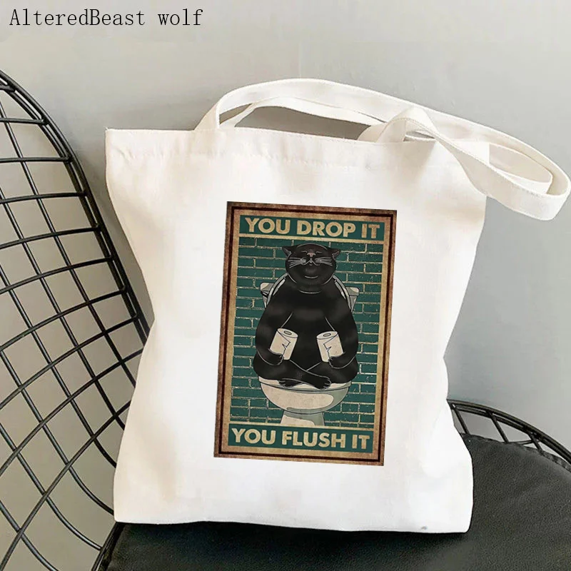 Women Shopper bag Cat Napkins Vintage Printed Bag Harajuku Shopping Canvas Shopper Bag girl handbag Tote Shoulder Lady Bag
