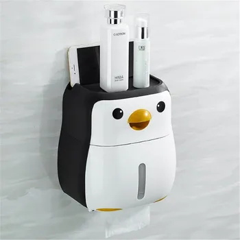 

Toilet Paper Holder Cute Penguin Free Punch Paper Roll Holder Tube Creative Toilet Hanging Wall Roll Box Bathroom Product