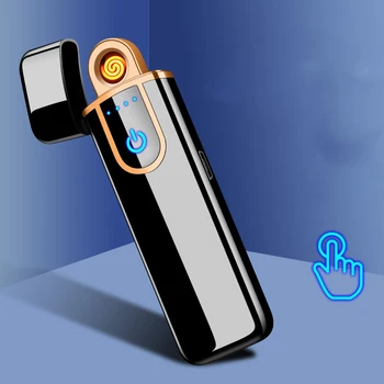 

USB Rechargeable Electric Lighter Touchscreen Tungsten Windproof Flameless Ultra-thin Cigarette Lighter