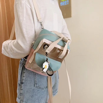 

PVC Transparent Women Backpack Small Female Summer School Bag for Teenage Girl Daisy Pendant Shoulder Bag Jelly Bag Wholesale