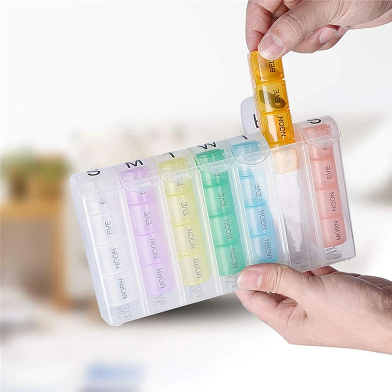 28 Grids Spring Pill Box 7 Day Weekly Pillbox Plastic Storage Container Medicine Box Storage Of Tablets Colorful Pill Dispenser