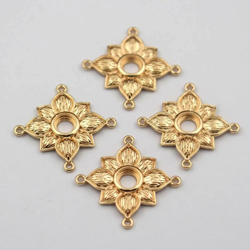Gold color 20 шт. латунный литой цветок лотоса петли разъем 5 мм открытая спина Камея База кисточкой кулон качество золотой цвет DIY Ювелирные изделия поставки - Цвет: Gold color