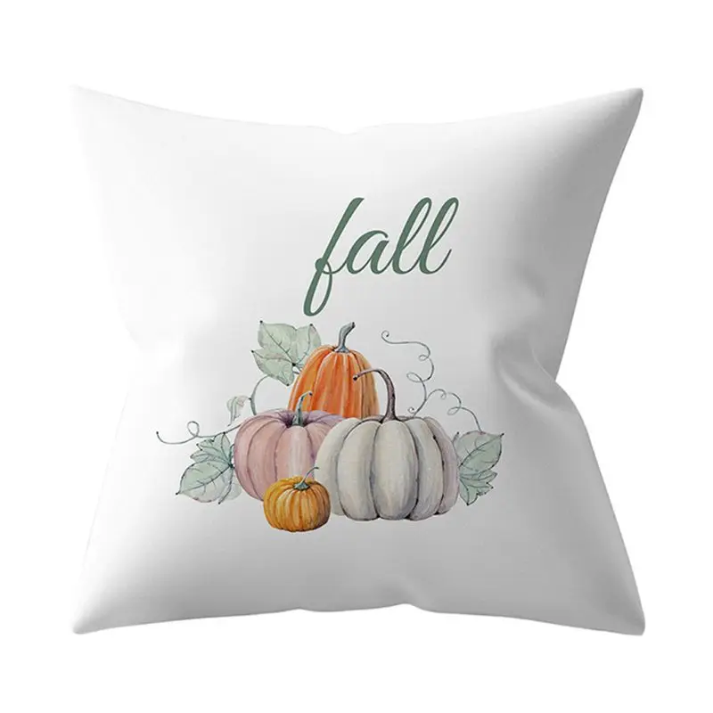 4PCs Throw Pillow Happy Fall Yall Pumpkin Halloween Thanksgiving Decoration Cotton Blend Cushion Cover