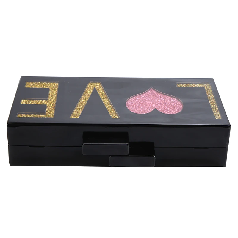 Letter Sequin Evening Clutch Bag for Women Sweet Pink Heart Pattern Wedding Clutch Purses and Handbags Black Acrylic Bag ZD1324