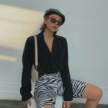 

2019 new fashion casual women's clothing Autumn retro high waist short suit British wind female loose retro black blazer