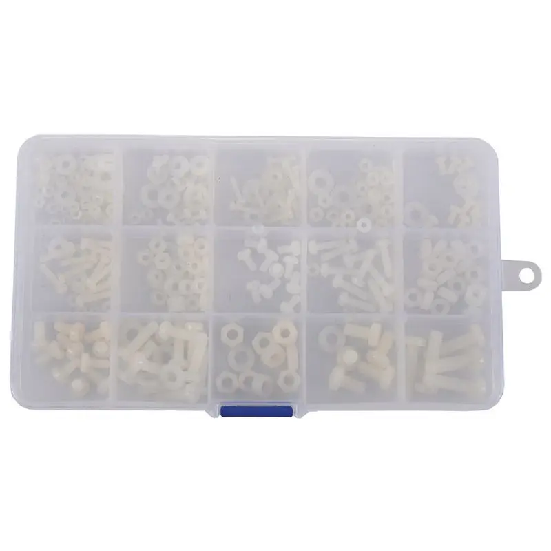 

Promotion! M2 M2.5 M3 M4 M5 (Total 270pcs) Nylon Screw / Nut / Washer Assortment Kit Come with Plastic Box,white