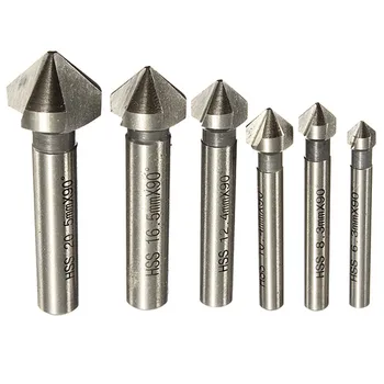 

6Pcs/Set Round shank 3 Flute 90 Degree HSS Chamfer Chamfering Cutter End Milling Tool Countersink Drill Bit Set 6.3-20.5mm