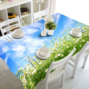 

Pastoral 3D Tablecloth White Morning Glory Pattern Waterproof Washing cloth Thicken Rectangular Wedding table cloth Home Textile