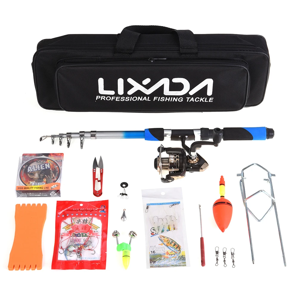 

Lixada Fishing Rod Tackle Set with 2.1m Telescopic Fiberglass Fishing Rod Spinning Fishing Reel Fishing Baits Hooks Fish Bag Kit