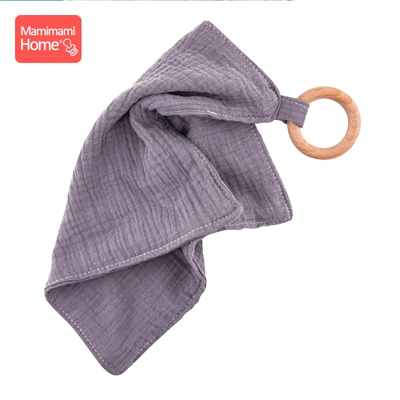 gray Bib Mamihome детские нагрудники, тканевые банданы с деревянным кольцом, прорезыватель из бука, хлопковый слюнявчик, впитывающая ткань для новорожденных, детские товары, игрушки - Цвет: gray Bib