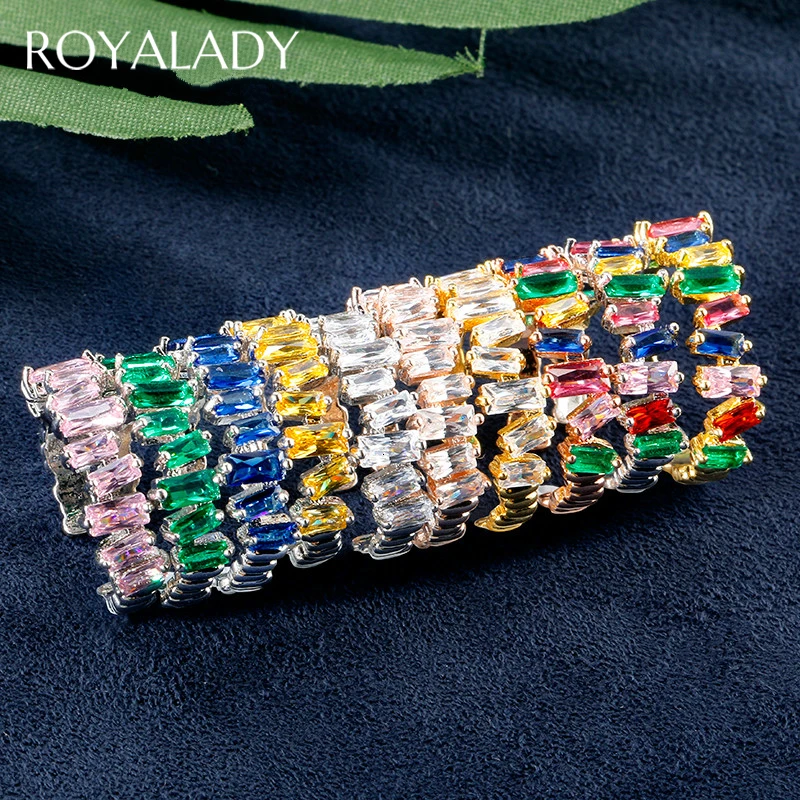

Fashion MultiColor Baguette Cubic Zirconia Rainbow Ring For Women Luxury CZ Crystal Stacking Color Ring Bridal Party Jewelry
