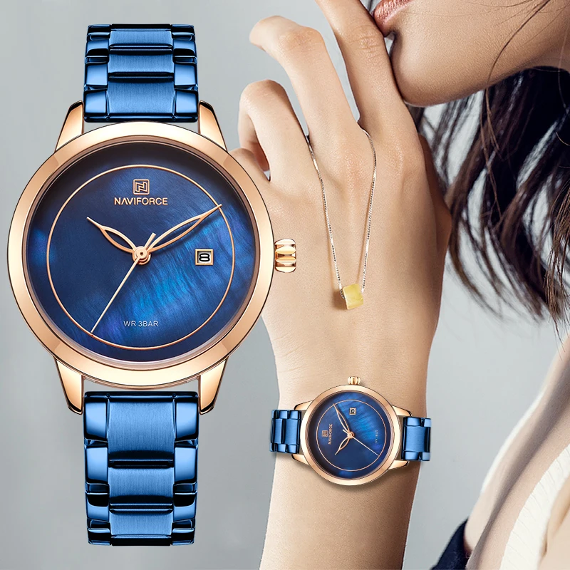 

NAVIFORCE Women Watch Waterproof Stainless Steel Lady Wristwatch Fashion Ladies Watches Simple Blue Girl Clock Relogio Feminino