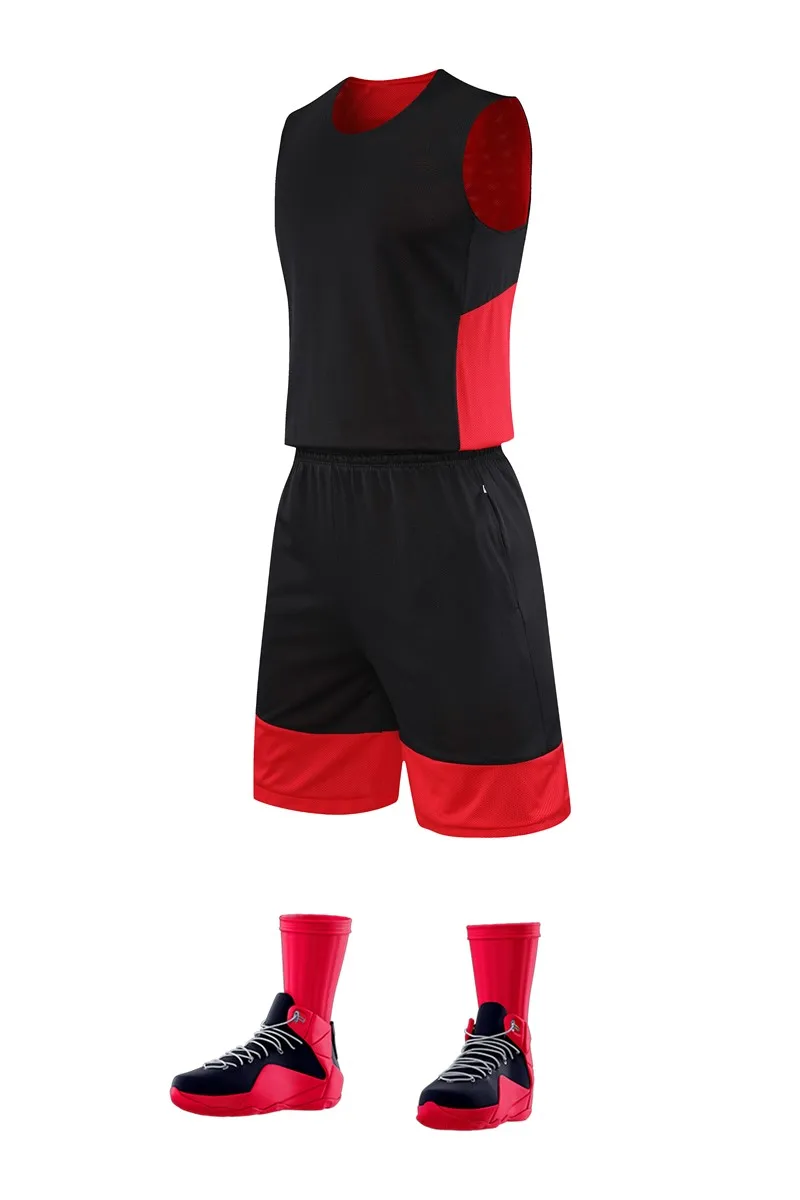 black and red HOWE AO, Мужской Двусторонний комплект, двусторонняя баскетбольная майка, тренировочная футболка+ шорты, Униформа, индивидуальный дизайн - Цвет: black and red
