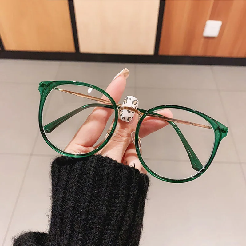 Fashion Round Women Glasses Frame Vintage Retro Clear Lens Eyewear Men Optical Leopard Green Eyeglasses Frame eyeglasses frames eyewear frames women glasses fashion eyeglasses