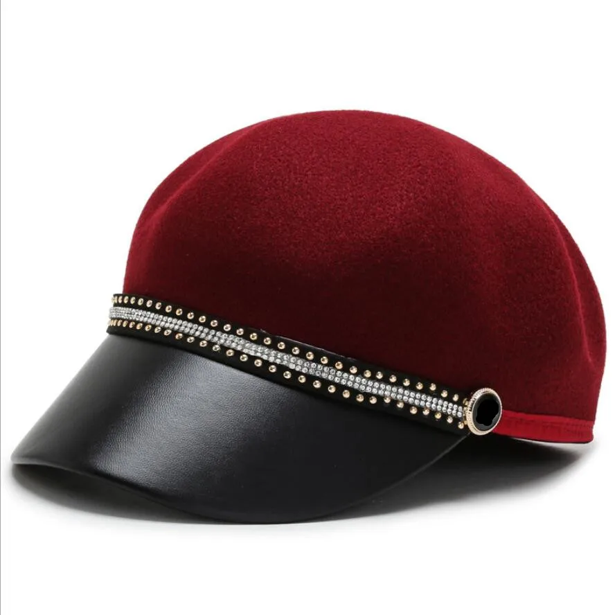 Herbst Winter Schwarz Wolle Military Berets für Frauen Weibliche Flache Armee Caps Salior Mädchen Reise Maler Hut – Detail 6