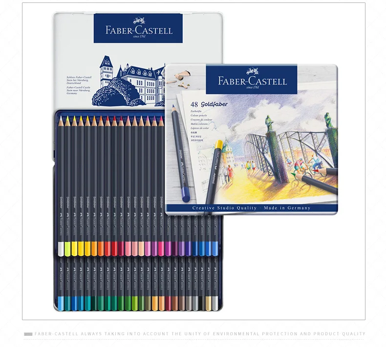 Faber-Castell синий жестяная коробка масляные цветные карандаши 12/24/36/48 мульти-Цвет Профессиональный Картины комплект художественные картины художника поставки