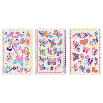 

3 Sheets Tattoos Stickers Waterproof Fluorescent Simple Tattoos Decals Arms Stickers Butterflies Tattoos Stickers for Ladies Gir