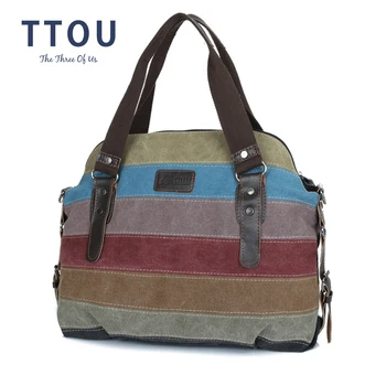 

TTOU Women Canvas Patchwork Handbags Vintage Large Capacity Shopping Bag Casual Daily Tote Bag Female Shoulder Bag Soft Bolsas