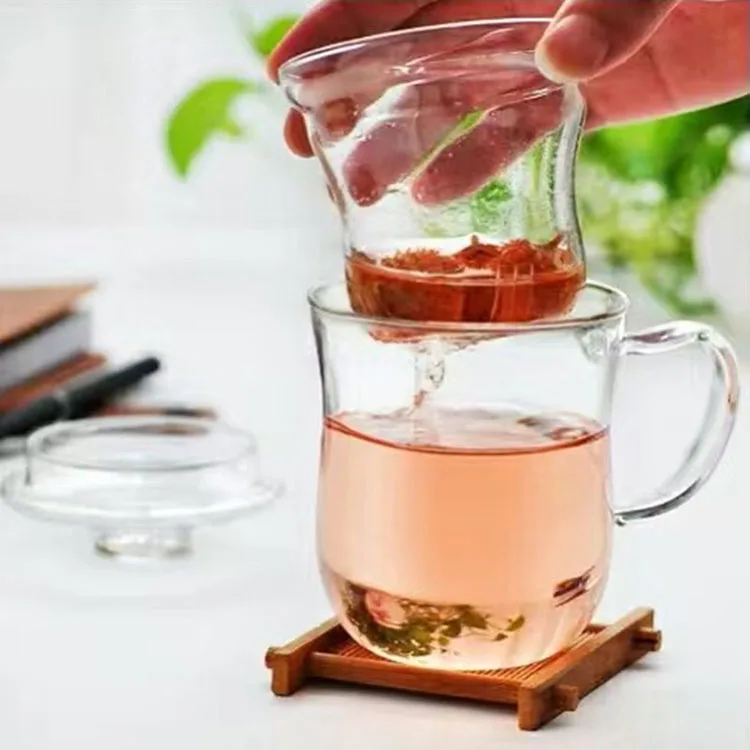 New Transparent Clear Glass Milk Mug Coffee Tea Cup Teapot Kettle With Tea Infuser Filter&Lid Home Office Drinkware