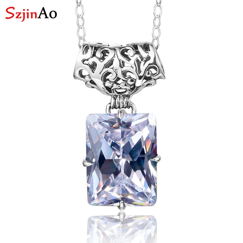 

SzjinAo Handmade Big Peridot Pendant Vintaga Style Solid 925 Sterling Silver Fine Jewelry Women Accessories Engagement Gift