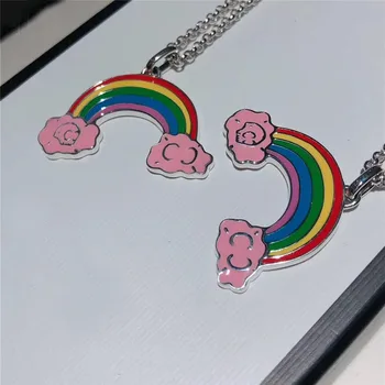 

Gucc Sterling Silver S925 classic double g couple rainbow necklace, suitable for men and women's wedding fashion jewelry, gift