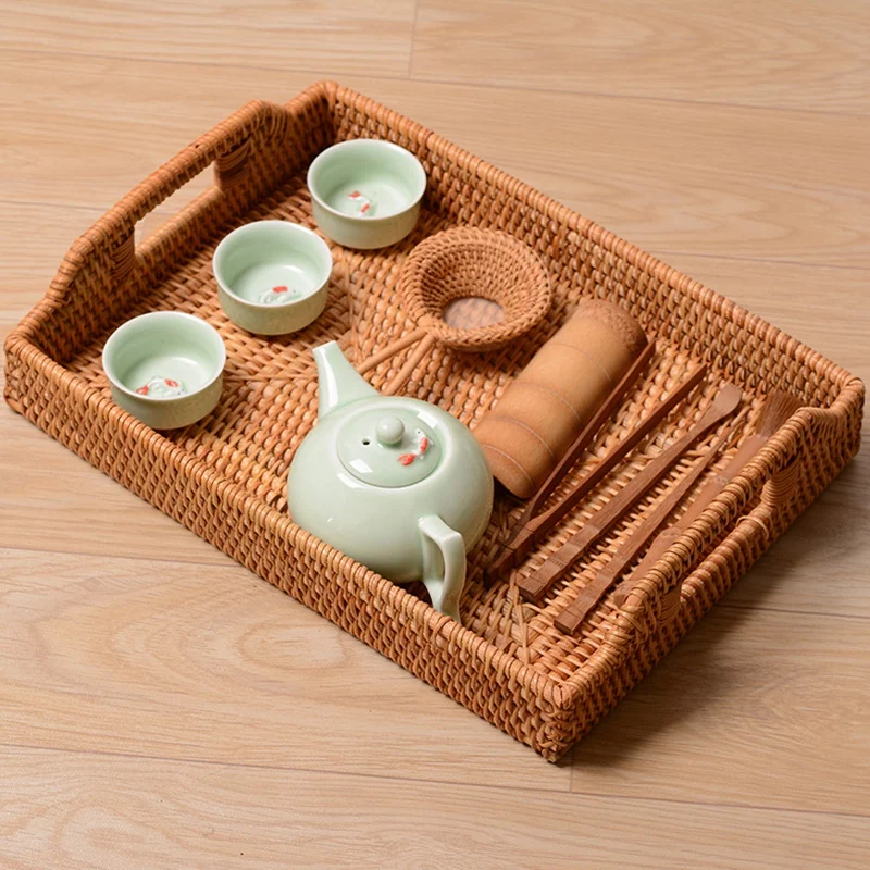 Tableware Tray Kitchen Rattan Storage Tray Fruit Basket Basket Candy Snacks Pastry Sundries Dish Tea Tray Storage Tray S