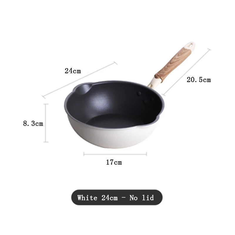 white 24cm pan Толстая антипригарная вок без масляного дыма Бытовая Сковорода с ручкой Wok газовая плита индукционная плитка специальная сковорода большой кухонный горшок - Цвет: white 24cm pan