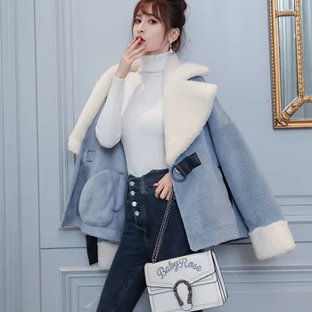 

Women's Winter Jacket 2019 Winter New Grain Sheep Shearling Coat Women Short Fashion Composite Lamb Down Fur One Fur Coat