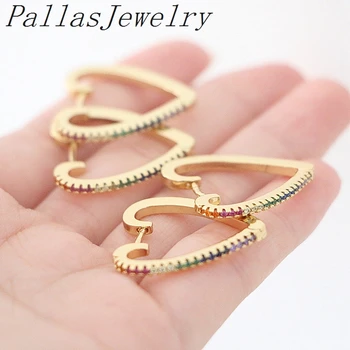 

5Pairs, Simple Cubic Zirconia Heart Loop Earrings for Women Wedding Easy Match Gold Color Hoop Earrings Femme Jewelry