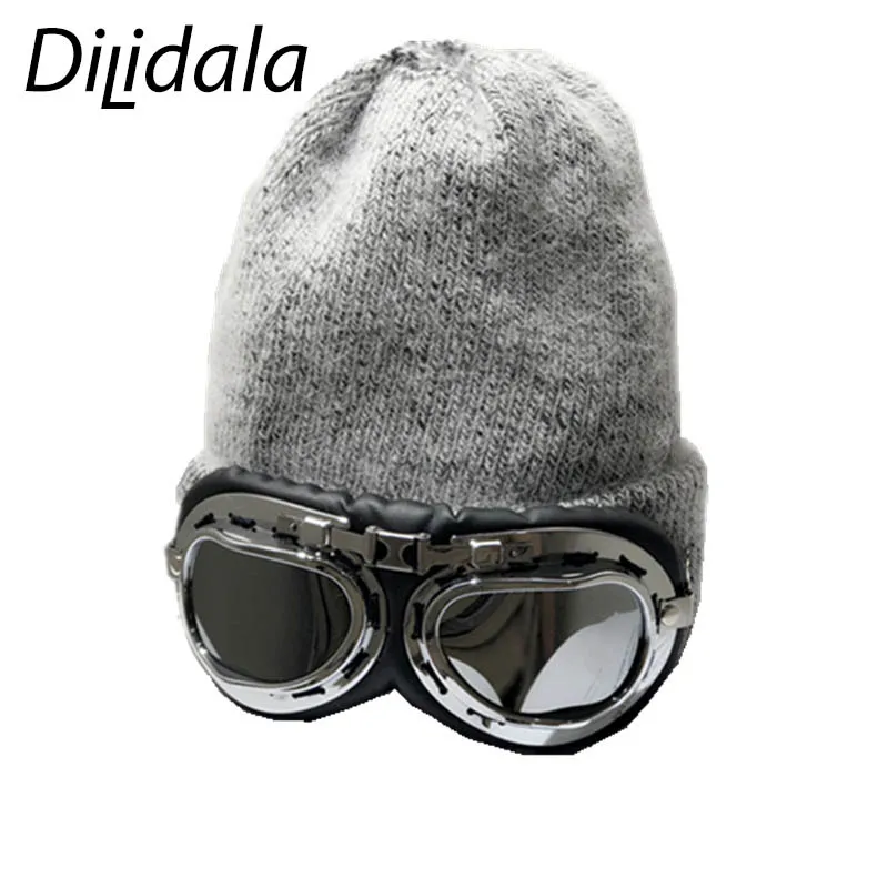Dilidala, теплые зимние лыжные очки, вязаная шапка, Корейская версия, Осень-зима, теплая шерстяная одноцветная шапка, мягкий мех кролика, шапка