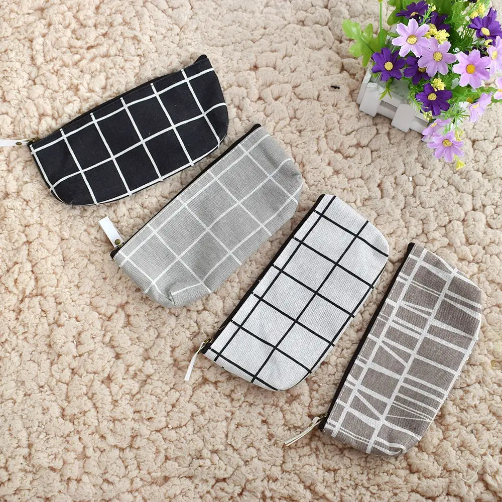 

Trapezoidal Zipper Pencil Pen Case Cosmetic Stripe Makeup Bag Storage Pouch Purse Students School Office Supply