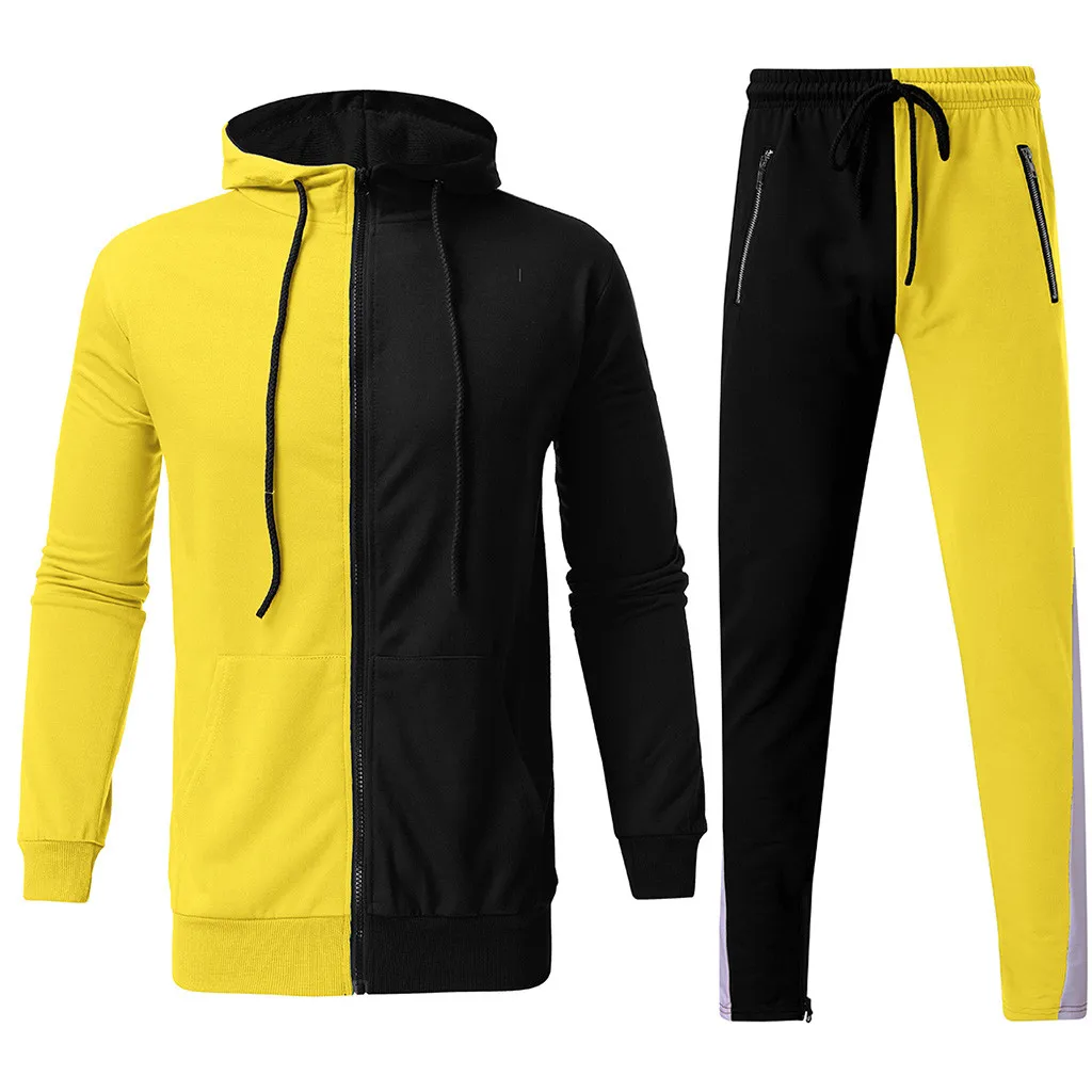Men's Autumn tracksuit Patchwork Zipper Sweatshirt Top Pants Sets Sports Suit Tracksuit survetement homme ropa hombre