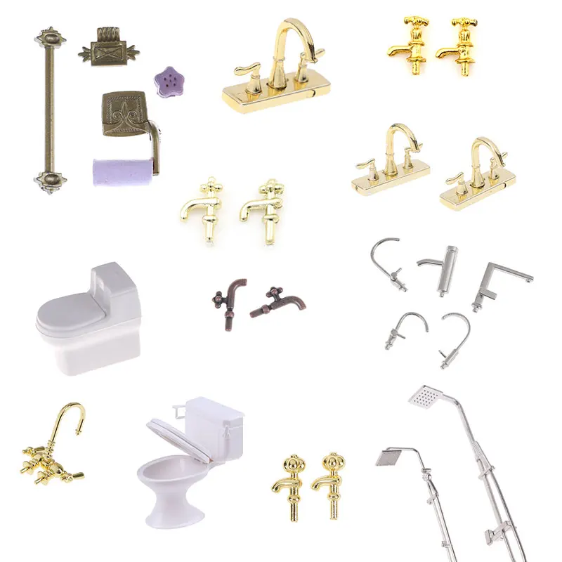 

Hot sale 1/12 Dollhouse Furniture Miniature Bath Shower Modeling Toilet Bathtub Faucet Simulation Soap Dish Towel Bar Toys