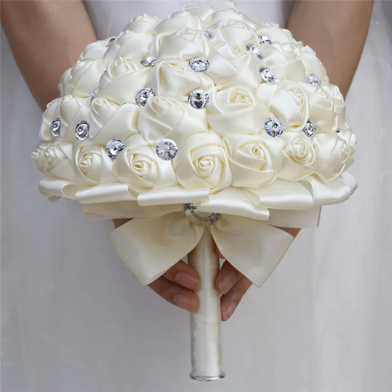 WifeLai-свадебный цветок цвета слоновой кости атласная роза букет из искусственных цветов Свадебная лента бутоньерка и набор бутоньерок T323