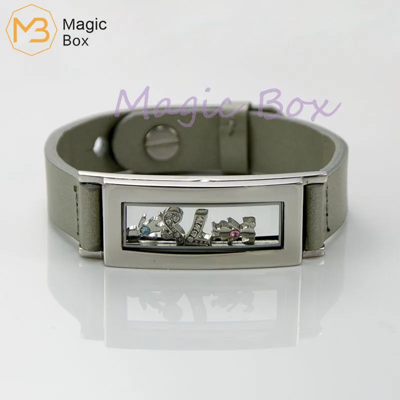 Черный кожаный браслет для мужчин, стеклянный браслет, Плавающий Шарм, медальон, нержавеющая сталь, модный, ableong, очаровательный браслет, ремешок