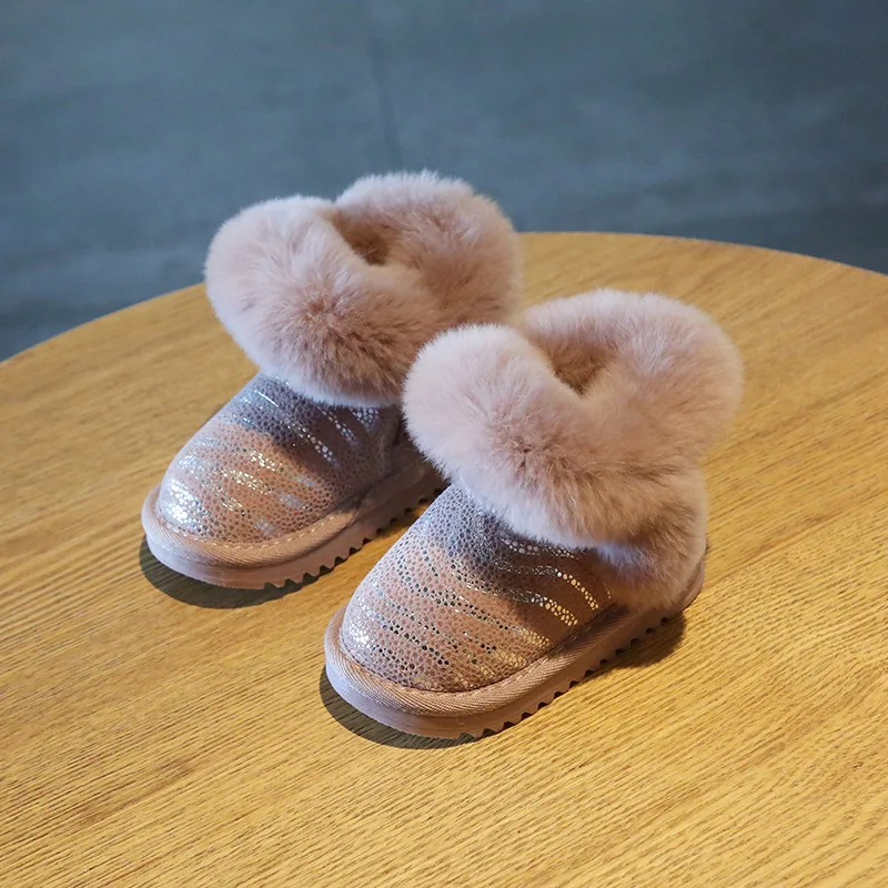 Зимние детские ботинки на кроличьем меху; мягкая подошва для девочек 0-2 лет; бархатная обувь для малышей; обувь принцессы; 1-3