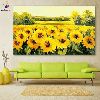 

DIY Colorings Pictures Field Picture Drawing Painting by Numbers with Colors Sunflower Flower by Numbers Framed Home Canvas