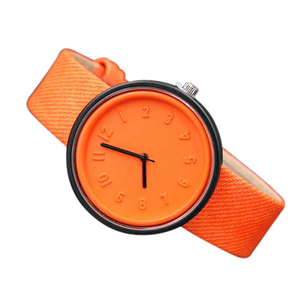 Мужские Простые Модные часы с цифрами, кварцевые наручные часы с тканевым ремешком, новинка, женские часы, роскошные часы с браслетом, Женские Ювелирные изделия - Цвет: Orange