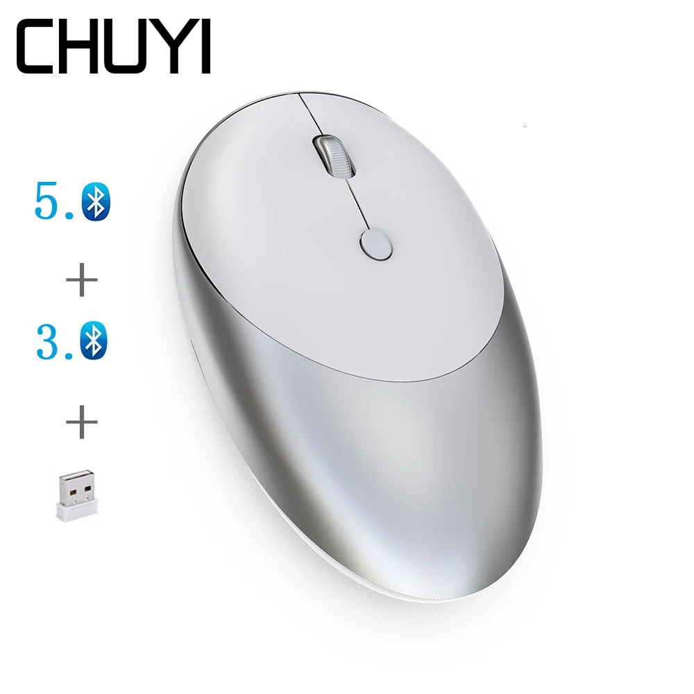CHUYI 2,4G Беспроводная+ Bluetooth 5,0/3,0 трехрежимная перезаряжаемая ультра тонкая оптическая мышь Mause Бесшумная компьютерная мышь для ноутбука
