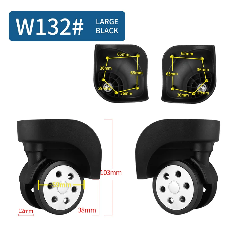 Сменные рулонные колеса, аксессуары для ремонта, цветные колеса, чемодан, аксессуары для багажа, универсальные колеса, 360 ролики - Цвет: W132 Large Black