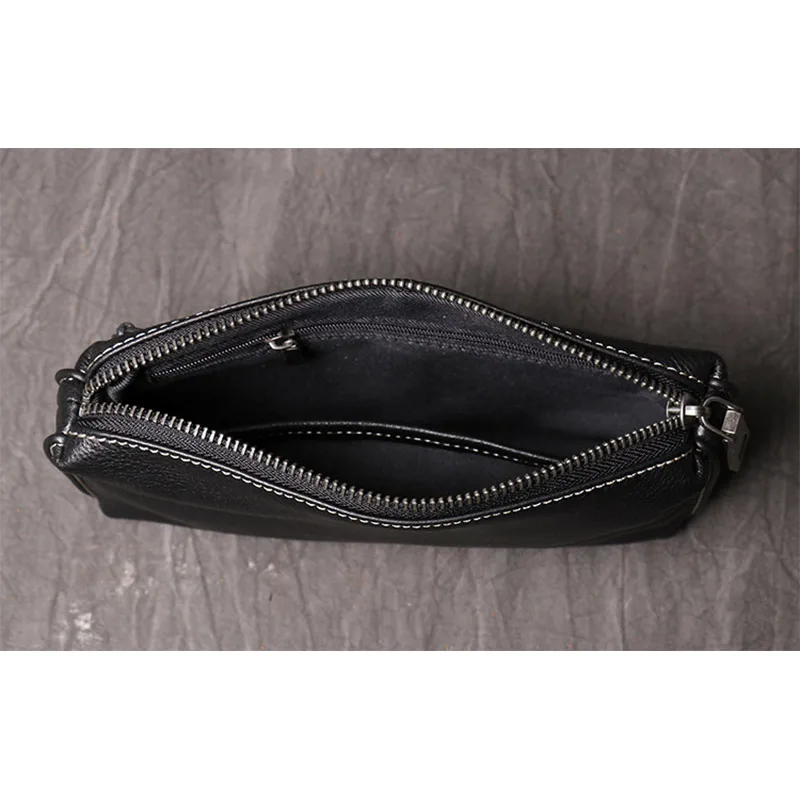Men Genuine Leather Business Hand Phone Clutch Wallet Black Male Real Leather Handbag Men's Wrist Bag Large Coin Bag Purse