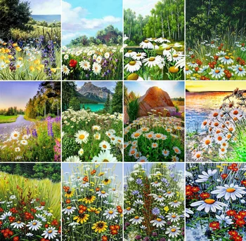 

Yikexin Diamond Painting Daisy Flower Diamond Embroidery Cross Stitch Landscape Full circular Of Rhinestones Beaded Art Kits
