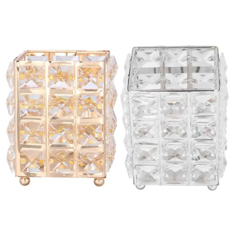 

Elegant Metal Crystal Makeup Brush Storage Tube Cosmetic Pen Box Organizer