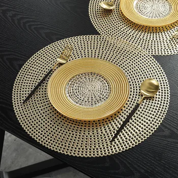 

Luxury Nordic Table Mat Gold Insulation Pad Western Bowl Mat Round Placemats Waterproof Plastic Kitchen Table Placemats T7C11
