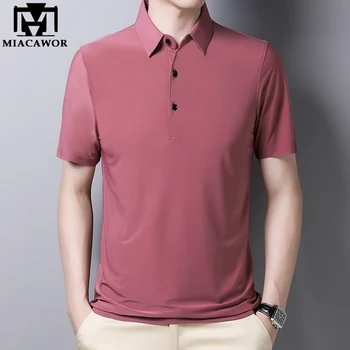 

MIACAWOR New 2020 Summer Men Polo shirts Casual Solid color Slim Fit Short-sleeve Camisa Poloshirt T900