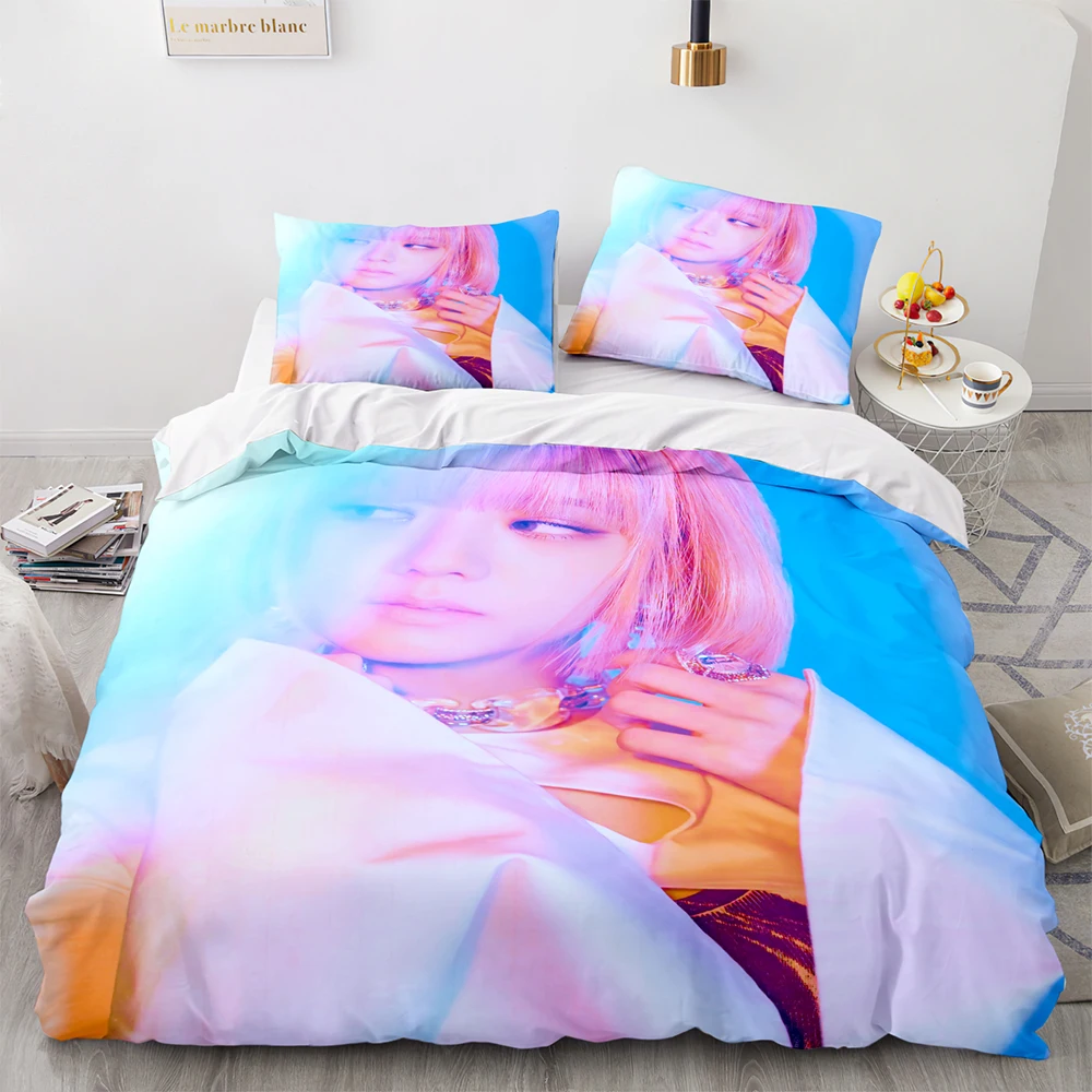 Kpop Pink girl Bedding Set Single Twin Full Queen King Size Queen actress Bed Set Aldult Kid Bedroom Duvetcover Sets 3D Anime 09