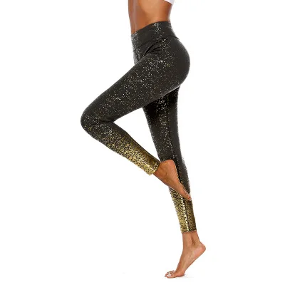 Женские расшитые блестками с высокой талией для йоги леггинсы для фитнеса блестящие Беговые Спортивные штаны брюки