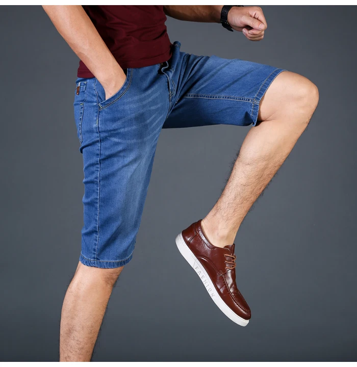 best casual shorts for men plus size 40 42 44 46 Summer Thin New Men Business Denim Shorts Fashion Casual Stretch Slim Blue Jeans Short smart casual shorts